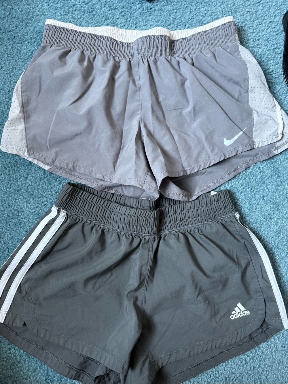 adidas & nike Women's Gray Athletic Shorts with White Stripe